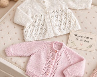 Baby Cardigan & Matinee Jacket Knitting Pattern, DK yarn, 18" - 20" chest