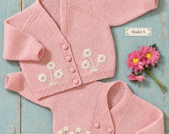 Baby Cardigan Knitting Pattern, 3 ply yarn, 3 to 6 months, 19" chest