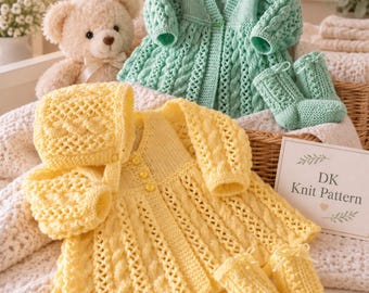 Matinee Coat, Bonnet, Socks, Knitting Pattern, Double Knit, 14"-18" chest