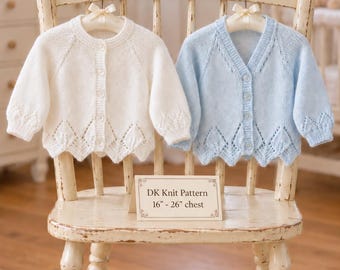 Baby & Child Cardigan Knitting Pattern, Double Knitting Yarn, 16" - 26" chest, Birth-6 years
