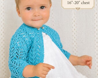 Baby Lacy Cardigan Knitting Pattern, 3-Ply, 4-Ply or D.K., 16"- 18" chest