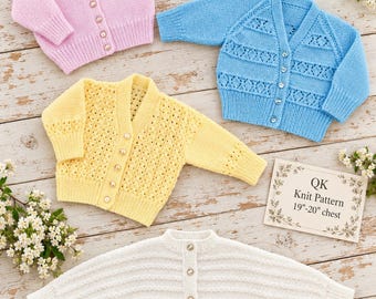 Vintage Baby Cardigan Knitting Pattern, 19"-20" chest, Quickerknit yarn, Instant Download
