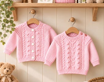Baby Cardigan, Sweater & Hat Knitting Pattern, Aran / Worsted yarn, 16"-24" chest