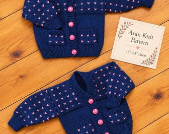 Baby & Child Sweater and Cardigan Knitting Pattern, Aran / Worsted yarn, 16" - 24" chest