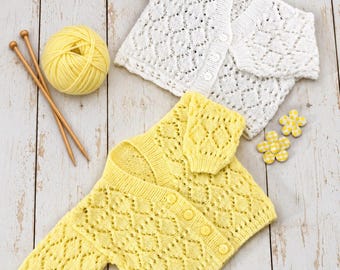 Baby & Child Lacy Cardigan Knitting Pattern, Double Knitting Yarn, 16" - 28" chest