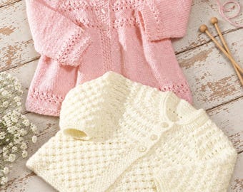 Baby Cardigan Knitting Patterns, Matinee Jackets, DK yarn, PDF Instant Download