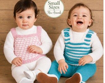 Patrón de punto para top, pantalón/leggings y jersey de bebé, QK o punto doble, descarga en PDF.