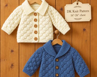 Baby and Child Cardigan Knitting Pattern, DK Yarn,  16" - 26" chest