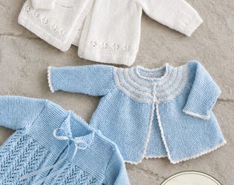 Vintage Baby Cardigan Knitting Pattern, 3 Styles, 4 Ply or Quick Knit, Print at Home