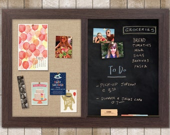 Chalk Combo Board | Chalk + Bulletin Board | Chalkboard Combo | Chalkboard Cork Board | Cork and Chalkboard - Boardwalk Frame + Burlap