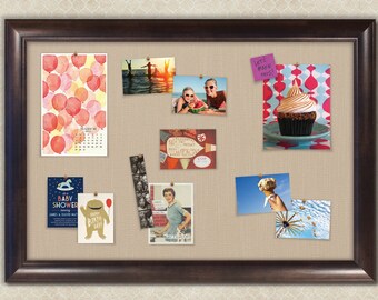 Bulletin Boards | Framed Bulletin Boards | Fabric Boards | Decorative Bulletin Boards - Weston Espresso Frame + Khaki Fabric