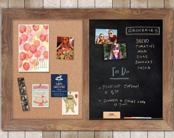 Chalk Combo Board | Chalk + Bulletin Board | Chalkboard Combo | Chalkboard Cork Board | Cork and Chalkboard - Barnboard Frame + Cork