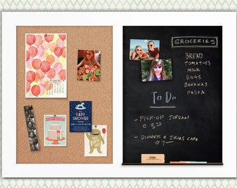 Chalk Combo Board | Chalk + Bulletin Board | Chalkboard Combo | Chalkboard Cork Board | Cork and Chalkboard - White Frame + Cork