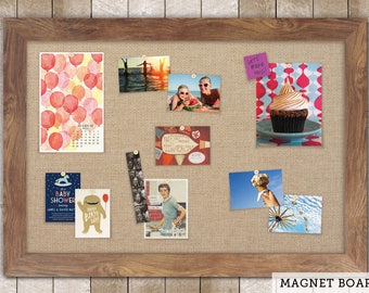 Magnetic Bulletin Boards | Framed Magnet Boards | Magnet Board | Decorative Magnet Boards - Barnboard Frame + Burlap Fabric