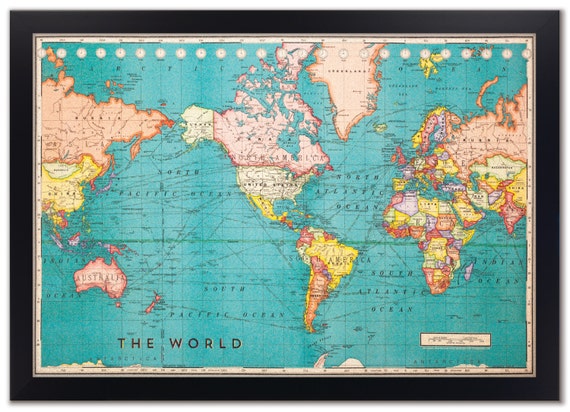 Decorative Pinboard - Colorful World Map [Cork Map], Size: 36 x 24