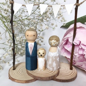 RUSTIC BRIDE & GROOM custom personalised wedding cake topper peg dolls pets, bunting, woodslice, mr mrs festival,pegdoll vintage barn boho image 10