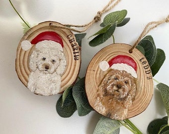 Personalised custom pet dog cat budgie woodslice 1st christmas tree decoration twig tree pug ladrador chihuaua rustic gift