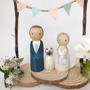 RUSTIC BRIDE & GROOM Custom Personalised Wedding Cake Topper Peg Dolls ...