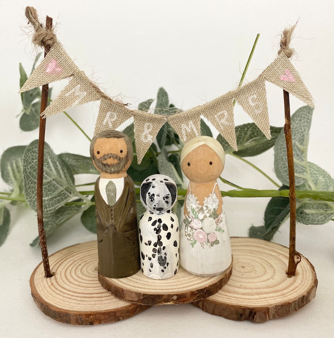 RUSTIC BRIDE & GROOM Custom Personalised Wedding Cake Topper Peg Dolls ...