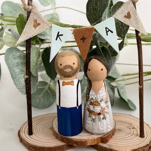 RUSTIC BRIDE & GROOM Custom Personalised Wedding Cake Topper Peg Dolls ...