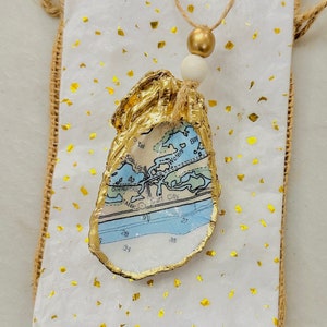 Surf City North Carolina Map Oyster Shell Ornament, Present Topper, Vacation Memory, Family Beach Trip
