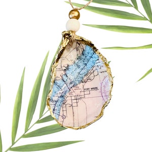 Fort Myers Florida Map Oyster Shell Ornament, Vacation Memory, Oyster Decoupage, Shell Ornament, Oyster Shell Art