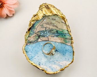 Kiawah Island Map Oyster Shell Ring Dish: Coastal Keepsake