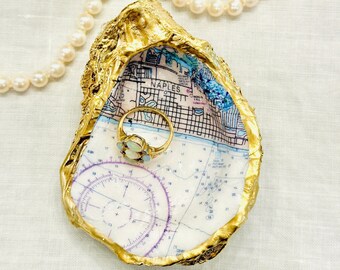 Naples Florida Map Oyster Shell Ring Dish, Oyster Shell Art, Decoupage Shell, Naples Ring Dish, Shell Trinket Dish, Coastal Wedding