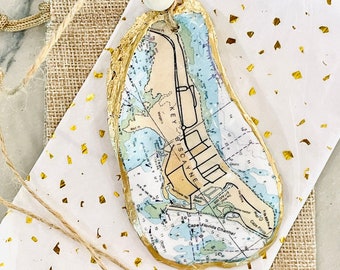 Key Biscayne Florida Map Oyster Shell Ornament Bridesmaid Gift Oyster Shell Art Gift for Friend Keepsake Vacation Memory