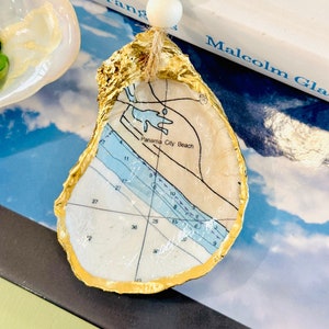 Panama City Beach Florida Nautical Map Oyster Shell Ornament, Decoupage Shell, Oyster Shell Art, Hostess Gift, Panama City Ornament