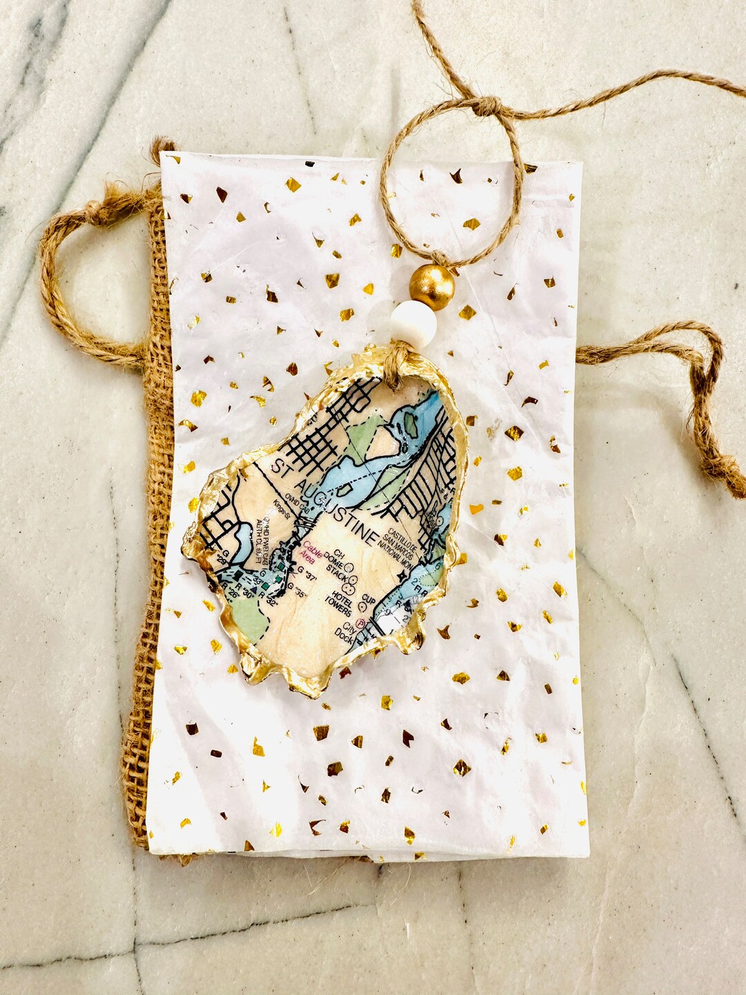 St augustine florida map oyster shell ornament decoupage etsy