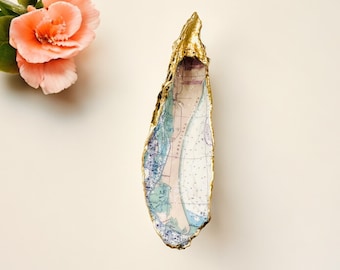 Cumberland Island Georgia Map Oyster Shell Ring Dish, Oyster Trinket Dish, , Bridesmaid's Gift, Housewarming Gift, Souvenir, Vacation Memory