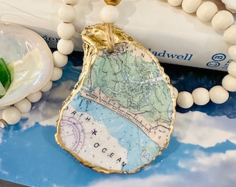 Sea Island, GA Nautical Map Oyster Shell Ornament, Oyster Shell Art, Sea Island Ornament, Hostess Gift, Sea Island Gift