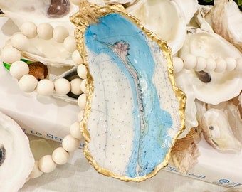 Ocracoke Island North Carolina Map Oyster Shell Ornament, Decoupage Shell, Oyster Shell Art, Present Topper, Hostess Gift, Vacation Memory