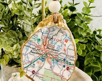 Tuscaloosa AL Map Oyster Shell Ornament, College Gift, Alabama Ornament, Graduation Gift, Custom College Gift, Custom College Ornament