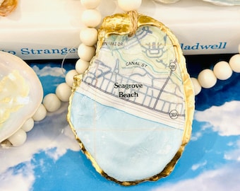 Seagrove Beach Florida Map Oyster Shell Ornament, Decoupage Shell, Oyster Shell Art, Present Topper, Hostess Gift, Vacation Memory