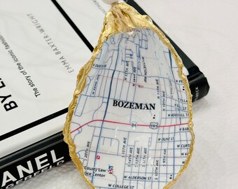 Bozeman Montana Map Oyster Shell Ornament, Decoupage Shell, Oyster Shell Art, Present Topper, Hostess Gift, Vacation Memory