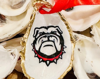 UGA Oyster Shell Ornament, Georgia Football Ornament, Keepsake, Present Topper, Gift for UGA Grad, Seashell Art