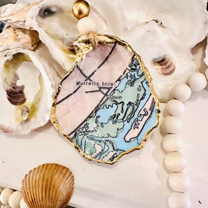 Murrells Inlet South Carolina Map Oyster Shell Ornament, Decoupage Shell, Oyster Shell Art, Present Topper, Hostess Gift, Vacation Memory