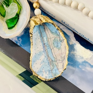 Gulf Shores Alabama Nautical Map Oyster Shell Ornament, Decoupage Shell, Oyster Shell Art, Present Topper, Hostess Gift, Bridesmaid Gift