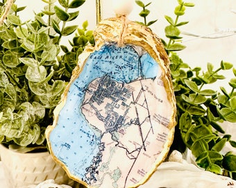 Punta Gorda Florida Nautical Map Oyster Shell Ornament, Vacation Memory, Keepsake, Present Topper, Housewarming Gift, Punta Gorda FL