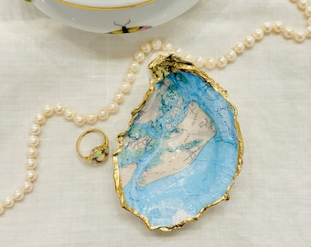 Hilton Head Island Map Oyster Shell Ring Trinket Dish, Keepsake, Decoupage Shell, Vacation Memory, Oyster Ring Dish, Oyster Shell Art