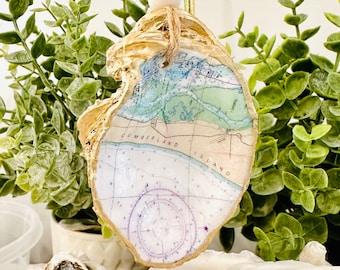 Cumberland Island Georgia Map Oyster Shell Ornament, Oyster Ornament, Bridesmaid's Gift, Housewarming Gift, Souvenir, Vacation Memory