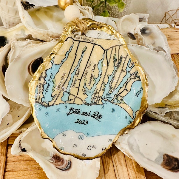 Custom Oyster Shell Map, US Harbor or Port, Nautical Map, Destination Wedding Favor, Personalized Gift, Vacation Memory, Ring Dish, Ornament
