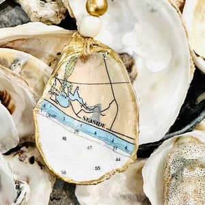 Seaside Florida Map Oyster Shell Ornament, Decoupage Shell, Oyster Shell Art, Present Topper, Hostess Gift, Vacation Memory image 4