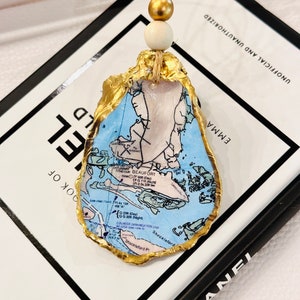 Beaufort North Carolina Map Oyster Shell Ornament, Keepsake, Present Topper, Coastal Art, Vacation Memory, Camp Seafarer