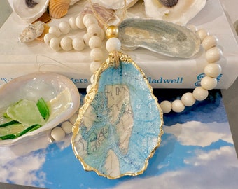 Hilton Head Island South Carolina Map Oyster Ornament, Keepsake, Present Topper, Vacation Memory, Bridesmaid Gift
