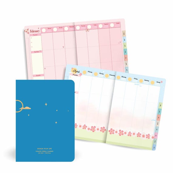 Design Your Life Planner Undated (Vertical Layout) - premade bullet journal, weekly and monthly planner with themed designs, productivity