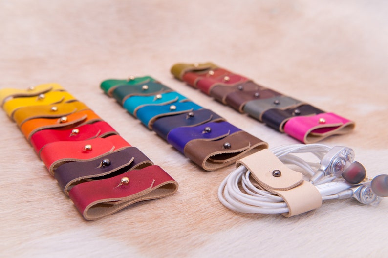 Cord keeper Earphone holder Leather headphone case leather Etsy