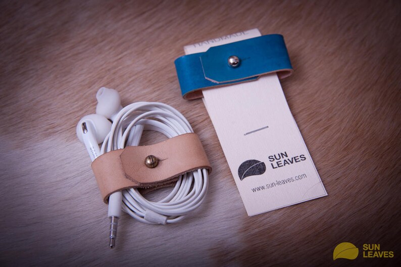 Cord keeper Earphone holder Leather headphone case leather Etsy